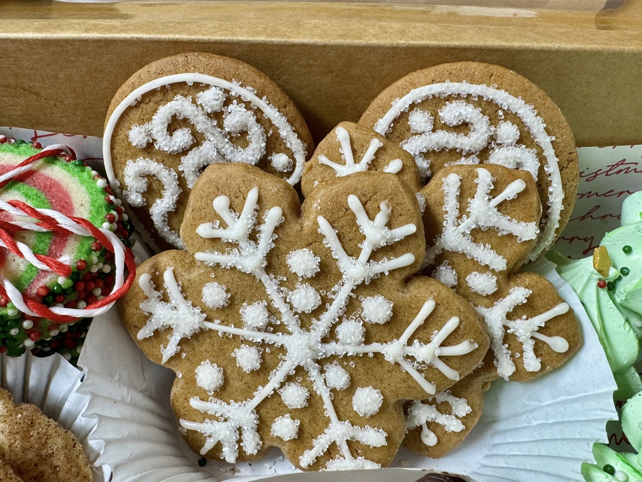 Gingerbread cookies decorated with royal icing